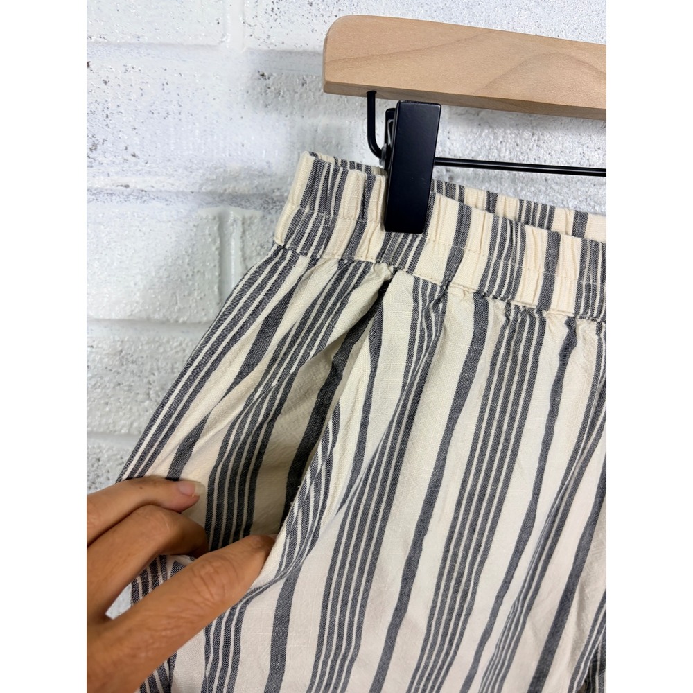 Marine Layer Allison Pants Women M Crop Cream Navy Stripe Tencel Pull On Pockets - Picture 8 of 12